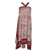 Mogul Women Magic Wrap Skirt Red Printed Silk Sari Two Layer Reversible Skirts