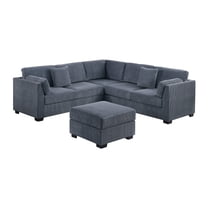 JERFIT Modern L-Shaped Sectional Sofa Set with Ottoman, Dark Gray Corduroy Fabric 4 Piece Living Room Couch, Corner Chaise Lounge