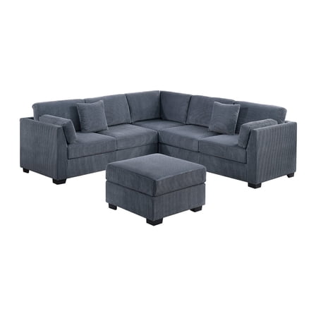 JERFIT Modern L-Shaped Sectional Sofa Set with Ottoman, Dark Gray Corduroy Fabric 4 Piece Living Room Couch, Corner Chaise Lounge