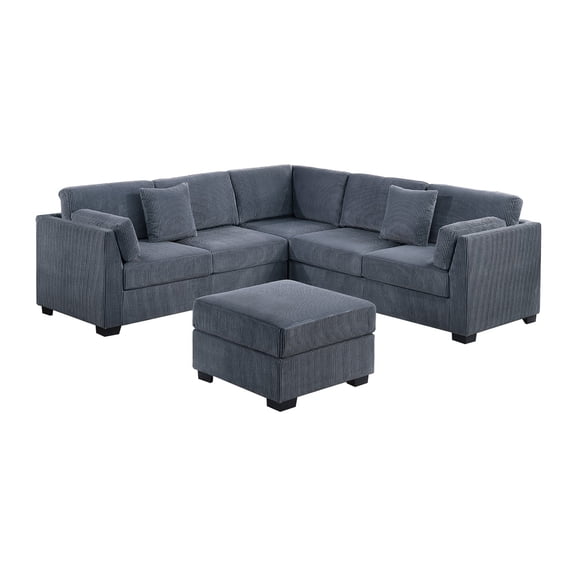 JERFIT Modern L-Shaped Sectional Sofa Set with Ottoman, Dark Gray Corduroy Fabric 4 Piece Living Room Couch, Corner Chaise Lounge