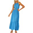 thumbnail image 4 of Kaemgyyd Casual Dress for Women Sleeveless Halter Neck Maxi Dress Pleated Tiered A-Line Flowy Beach Long Dresses Sundress, 4 of 5