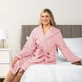 thumbnail image 6 of PAVILIA Pink Women Robe with Hood, Fleece Lightweight Soft Long Hooded Robe for Women, Plush Fuzzy Cozy Warm Bathrobe Shower Spa House, S/M, 6 of 9