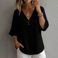 thumbnail image 5 of LEKWK Linen Tops for Women 3/4 Sleeve V Neck Casual Shirts Lightweight Loose Fit Solid Comfy T-Shirt Summer Travel Vacation Outfits, 5 of 7
