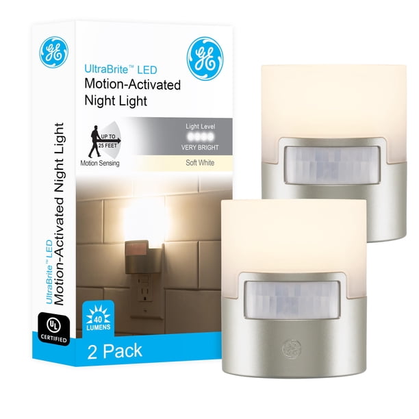 Luz nocturna GE con sensor de movimiento LED de 40 lúmenes, blanco suave, paquete de 2