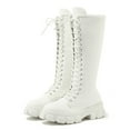 thumbnail image 7 of Gyexs Knee High Boots for Women Wide Calf Gothic Lace up Riding Boots Platform Heel Mid Calf Motorcycle Booties White & Size 7, 7 of 7