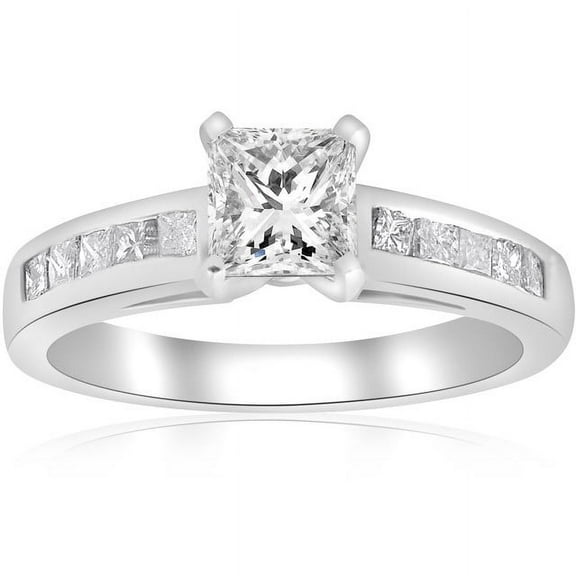 Edge Jewel 1.5 Ct Princess Cut Diamond Ring - Lab-Created Simulated Solitaire with Accents - Stunning 14K White Gold Over Engagement Ring for Women's - Ideal Gift for Weddings or Anniversaries