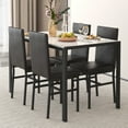 5Piece Set for 4, Kitchen Table & Chairs, Marble Top & Leather