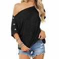 thumbnail image 1 of Camiseta de un solo hombro para mujer, blusa informal de moda con botones decorados en color puro para el trabajo, citas, color negro, talla 2XL, 1 of 12
