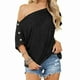 thumbnail image 1 of Camiseta de un solo hombro para mujer, blusa informal de moda con botones decorados en color puro para el trabajo, citas, color negro, talla 2XL, 1 of 12