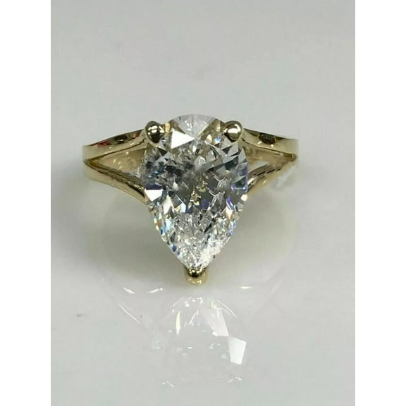 3.00 Ct Pear Cut Lab Created Diamond Women's Solitaire Engagement Wedding Ring in 14K Yellow Gold Plated