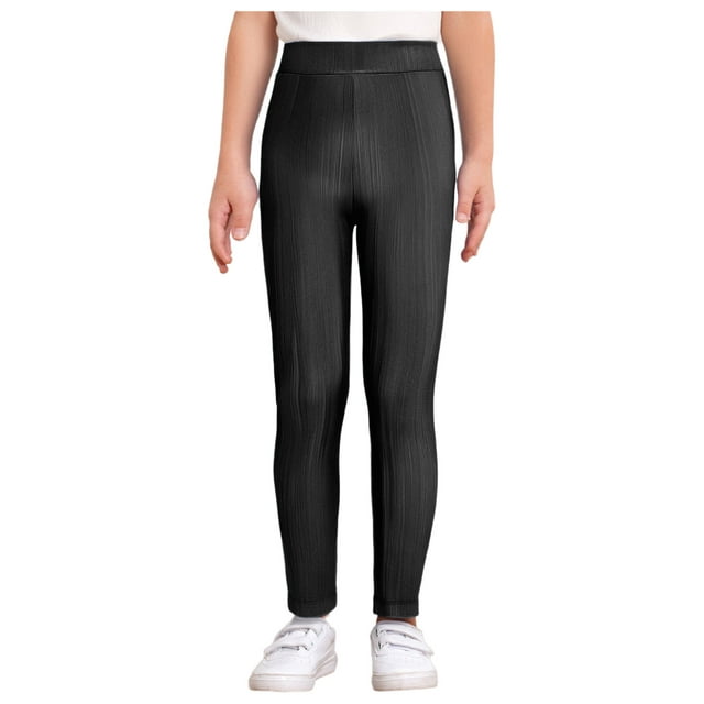 MSemis Girls Jazz Dance Leggings Metallic Ribbed Elastic Waistband Solid Color Toursers for Hip-hop Performance Black 120