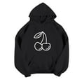 thumbnail image 4 of Jinhomg Casual Athletic Sweatshirts for Women Long Sleeve Cute Cherry Print Pullover Tops Lightweight Cozy Drawstring Hooded Sweatshirt with Pocket Spring Saving Black L, 4 of 6