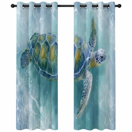 Ocean Sea Turtle Blackout Curtains 63 Inches Long Coastal Animals Tropical Nautical Thermal Insulated Room Darkening Drapes with Grommets for Living Room 42 W x 63 L 2 Panels