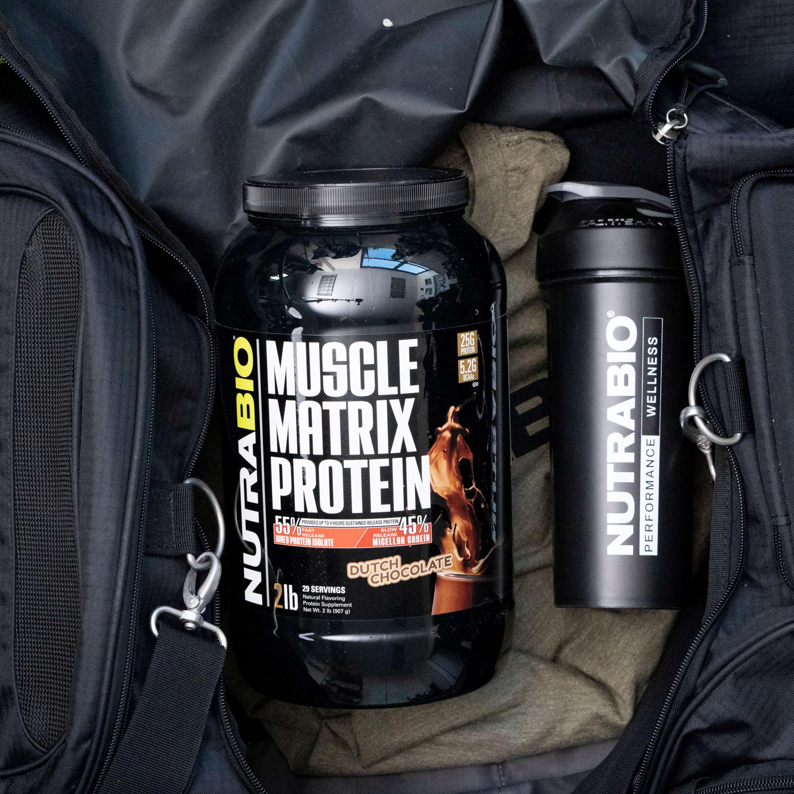 NutraBio Muscle Matrix Protein Powder - 25g of Protein Per Scoop - Whey Isolate and Micellar Casein Combo for Fast and Slow Release - Dutch Chocolate- 2 Pounds, 28 Servings