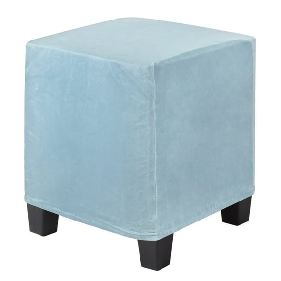 Uxcell 1-Pack 13" x 13" x 15" Stretch Square Ottoman Slipcovers Velvet Fabric Footstool Protector for Living Room Indoor [Light Blue]