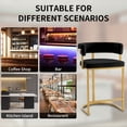 thumbnail image 5 of Set of 2 Beige Modern Velvet Bar Stools with Barrel Backrest, Upholstered Seat, and Gold Metal Footrest 25.6 Inch Seat Height, Ideal for Counters, Home Bars, and Kitchen Islands, 5 of 7