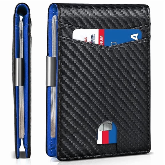 SYMMEXA Men's Carbon Fiber Large Capacity Anti-Theft Swiping Leather Card Holder Wallet Purse