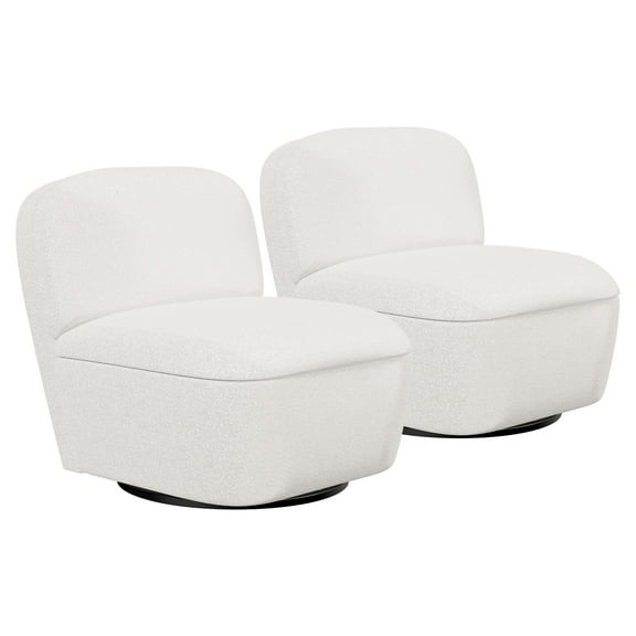 BELLEZE Set of 2 Modern Upholstered Swivel Accent Chair with Hidden Storage, 360° Rotating Chair, Easy Assembly Compact Chair for Living Room, Bedroom, Office, Space-Saving Design - White