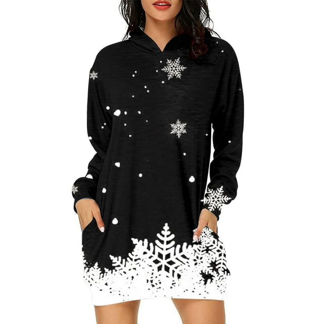 HNMKIU Hauts à Manches Longues pour Femmes Sweat à Capuche Imprimé de Noël Décontracté pour Automne et Hiver