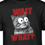 Teelocity Men's Funny Surprised Wait What Cat Black Relaxed Fit Short Sleeve Graphic T-Shirt