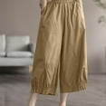 thumbnail image 6 of XPMWRP Womens Cotton Wide Leg Capri Pants Loose Elastic Waist Pants Comfy Lounge Palazzo Capris Cropped Beach Trousers with Pockets Khaki L, 6 of 7