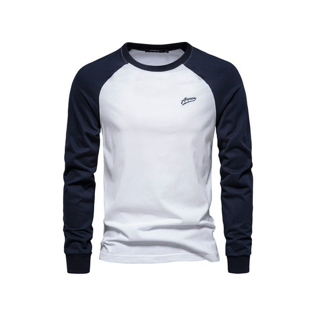 Nituyy T-Shirt à Manches Longues pour Hommes Col Rond Contrasté Patchwork Décontracté d'Automne