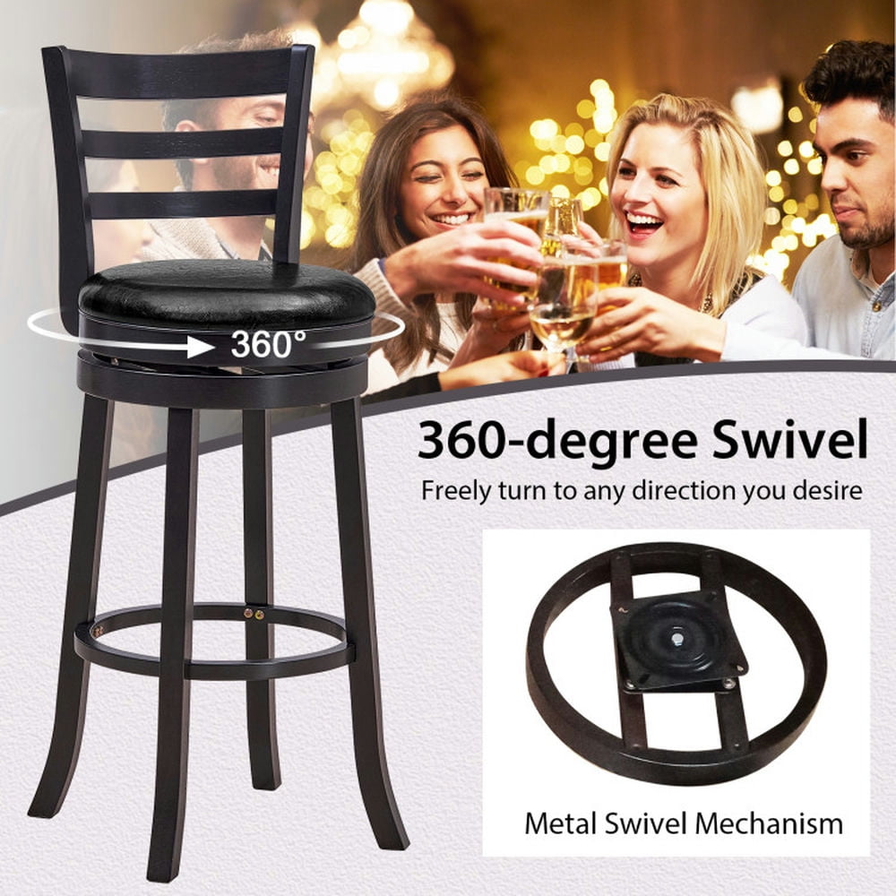 Demi Bonn Set of 2 Bar Stools Swivel Bar Height Chairs with PU Upholstered Seats Kitchen Modern Dining Chair, Black