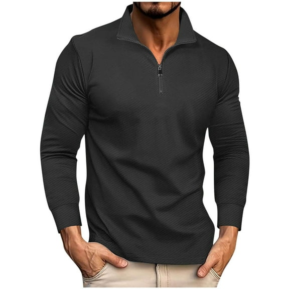 HomeGardon Mens Shirts Turn Down Collar Long Sleeve Shirts for Men Men Solid-Color Casual Basic Zipper Long Sleeve Stand-up Collar,S-XXXL