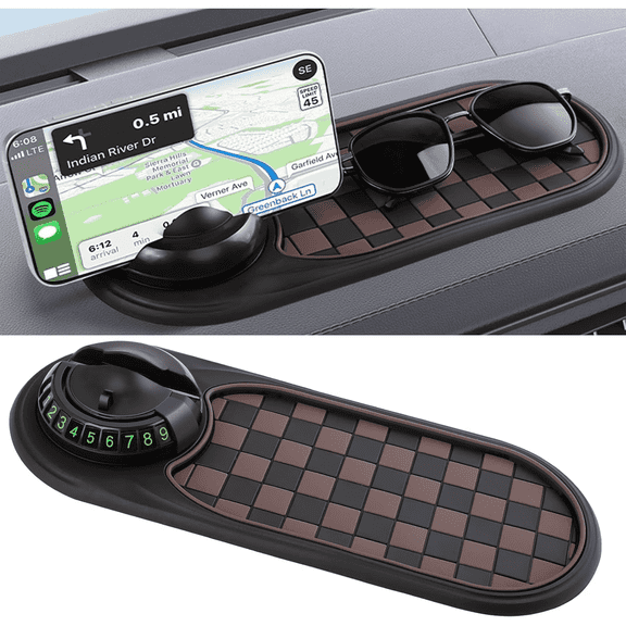 Multifunction Car Anti-Slip Mat Auto Universal Phone Holder, Rotatable Anti Skid Car Dashboard Pad with Temporary Parking Numbe and Large Pad for Phones Sunglasses Keys Gadgets