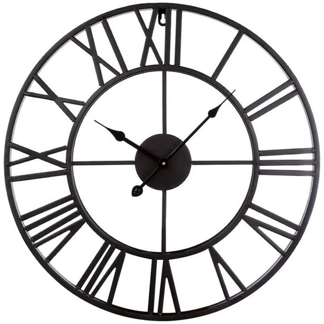 Reloj de pared con números romanos, silencioso, sin tictac, funciona con pilas, redondo, grande, de metal, para decoración del hogar, loft, decoración de sala de estar, granja Vhermosa Cuadros y Relojes de Pared