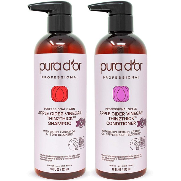 PURA D'OR Apple Cider Vinegar Thin2Thick Shampoo & Conditioner Set, (2