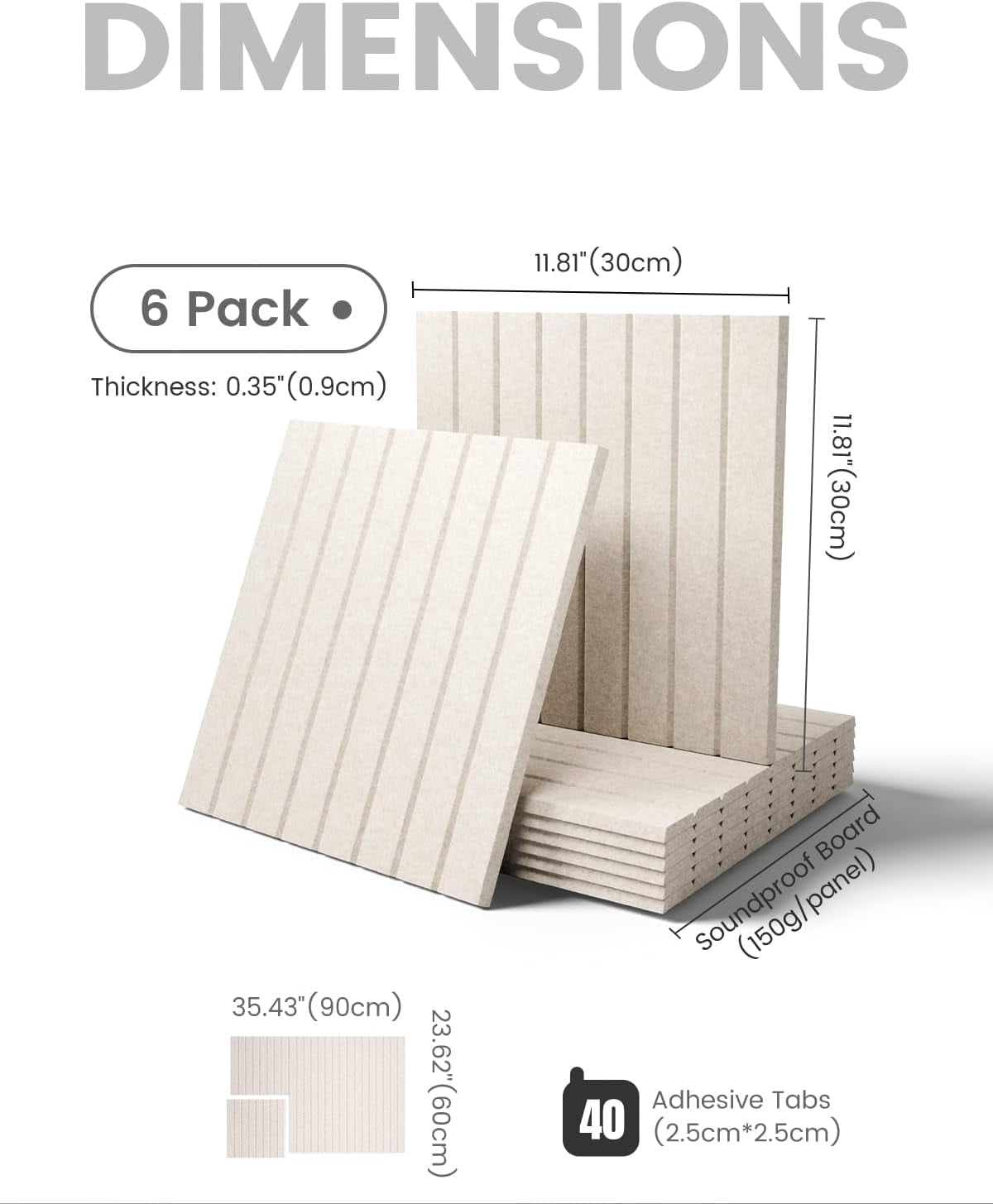 Large Felt Bulletin Board 36" x 24" Cork Alternative-6 Pack with 40 Safe Removable Adhesive Tabs, Boards for Walls Home Office Classroom Pin (Oatmeal)