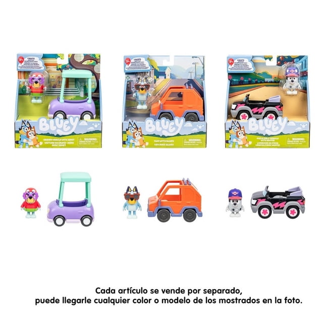 Vehículo de juguete Bluey carro individual con figura articulada de Bluey y Amigos. Varios modelos 1 pieza