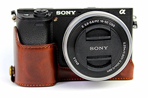 Hwota Handmade Genuine real Leather Half Camera Case bag cover for Sony Alpha a6300 ILCE-6300 Bottom opening Version Coffee 