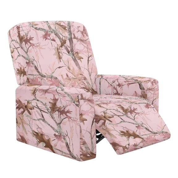 Chririnla Pink Hunting Forest Wood Reclining Sofa Cover Anti Slip Reclining Chair Lounger Slipcover Single Seat Sofa Armchair Cushion Protector with Pocket for Home Office Hotel-1 Seater