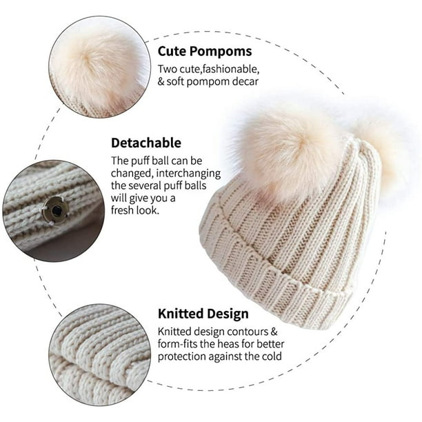 Womens Winter Double Pom Pom Beanie Fleece Lined Bobble Hat