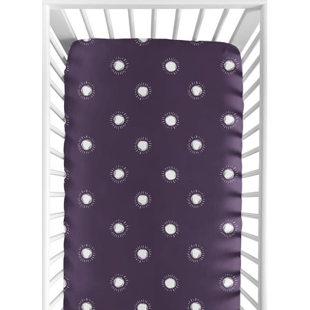 UPC: 0846480096900 | Boho Sun Plum Purple and White Fitted Crib Sheet Boy or Girl by Sweet Jojo Designs