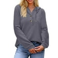 thumbnail image 4 of Fantaslook Hoodies for Women Waffle Knit Sweatshirts Drawstring Long Sleeve Tops Button V Neck Pullover, 4 of 9