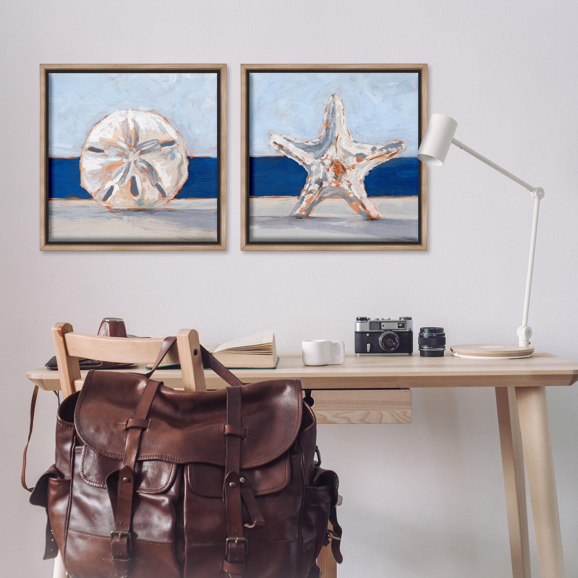 Stupell Industries Sea Life Starfish Seashell Painting Nature Painting Brown Floater Framed Canvas Art Print Wall Art, 25 x 25, Set of 2