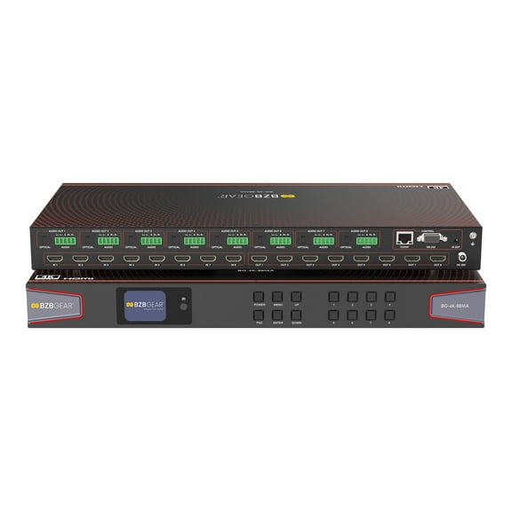 BZBGEAR 8x8 4K UHD HDMI 2.0 Matrix Switcher with Audio De-embedding and Independent Routing (4K60 - 4:4:4 and HDR Support)