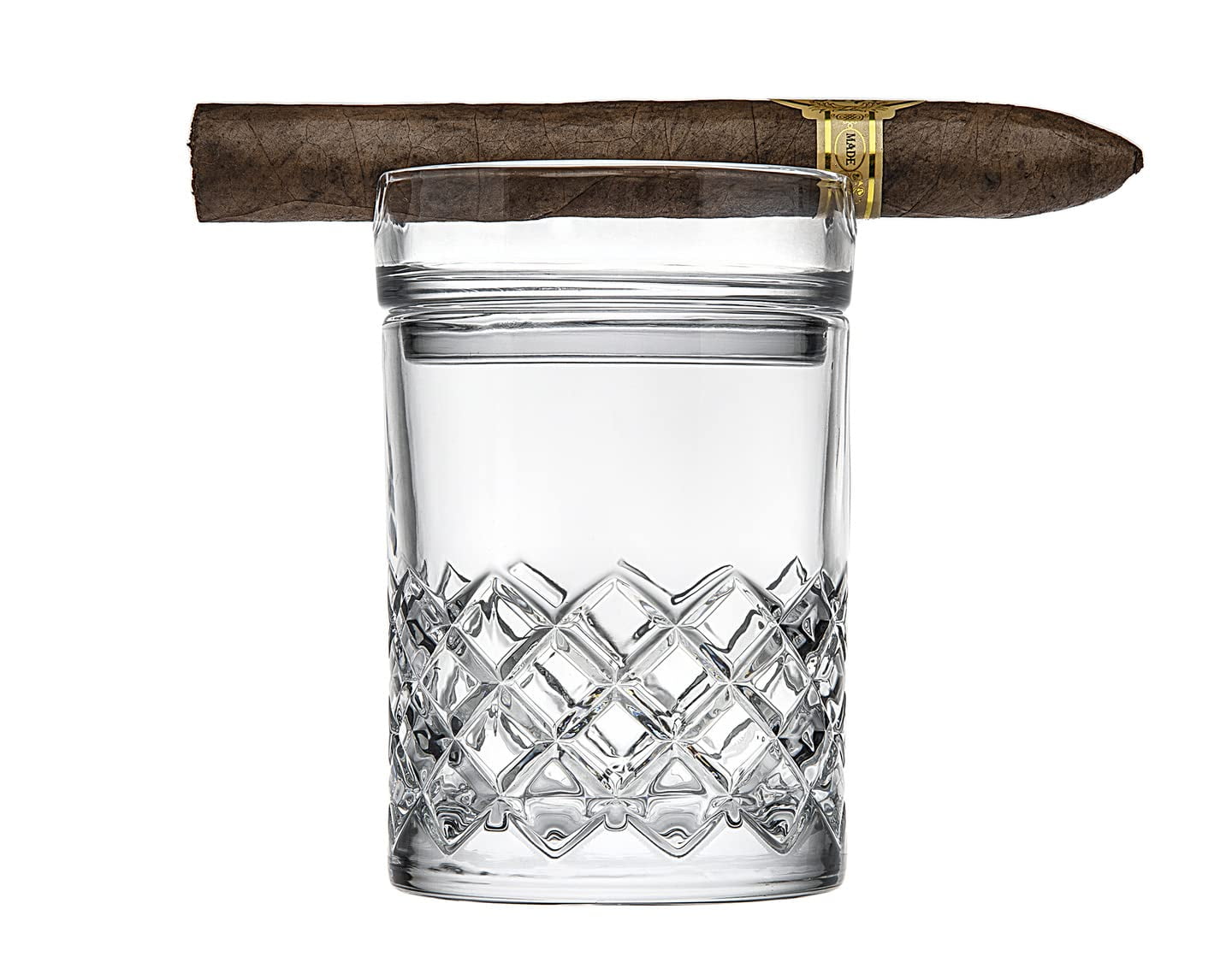 Maypes Cigar Whiskey Glass Combo - 11oz Old Fashioned Whiskey Glass with Stackable Cigar Holder and Desktop Humidor w/Hygrometer - Spanish Cedar – Exterior: Mahogany Finish – Holds 25-50 Cigars