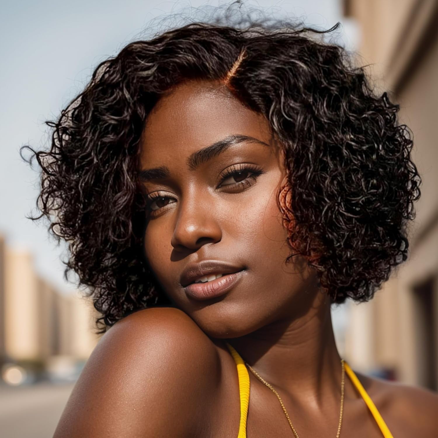 Curly Glueless Wigs Human Hair, 13x4 HD Lace Front Wigs Human Hair Pre Plucked, 180% Density Short Wave Wigs For Women (14 inch)