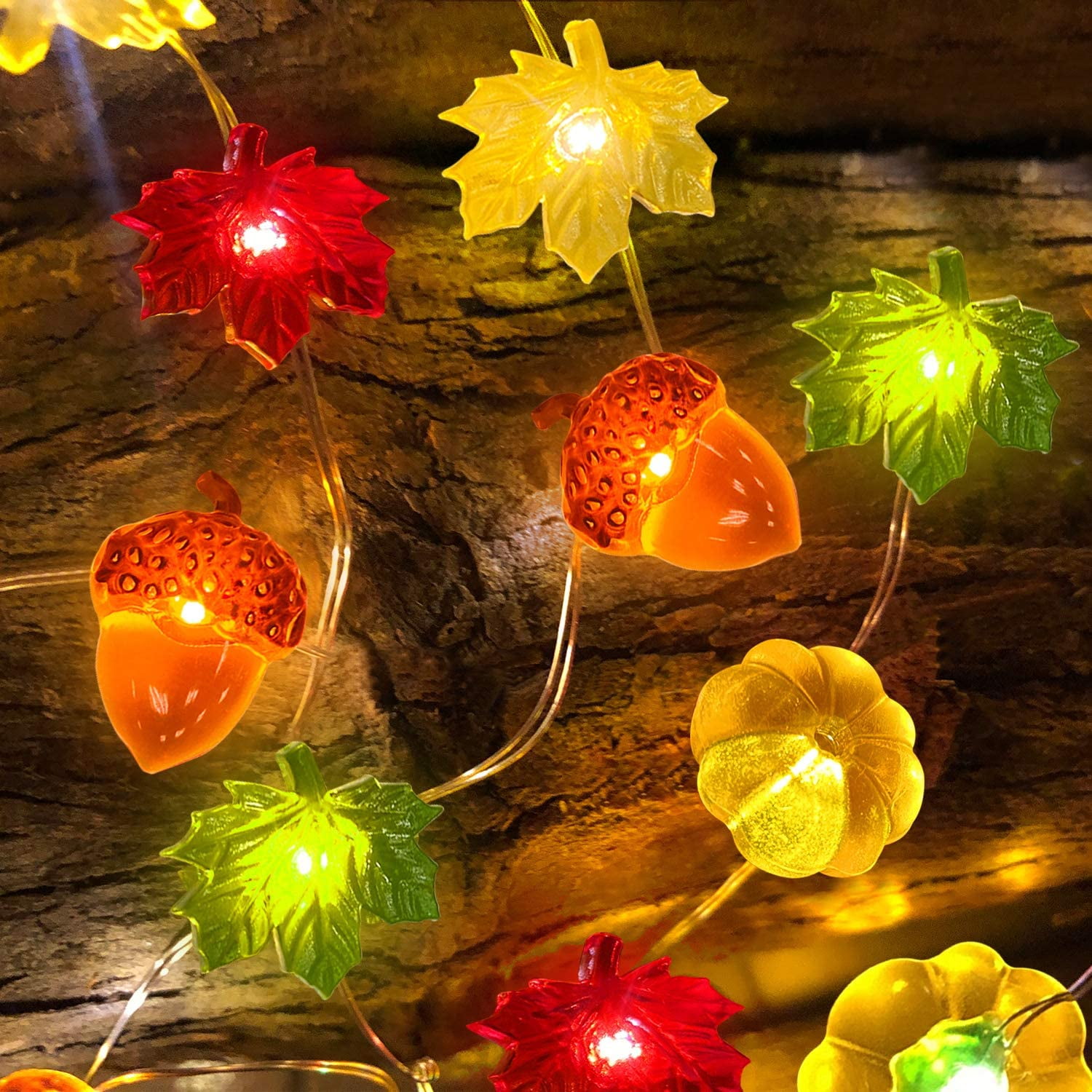 Fall Garland Maple Leaf String Lights for Indoor Outdoor 8.2ft 20 LED 