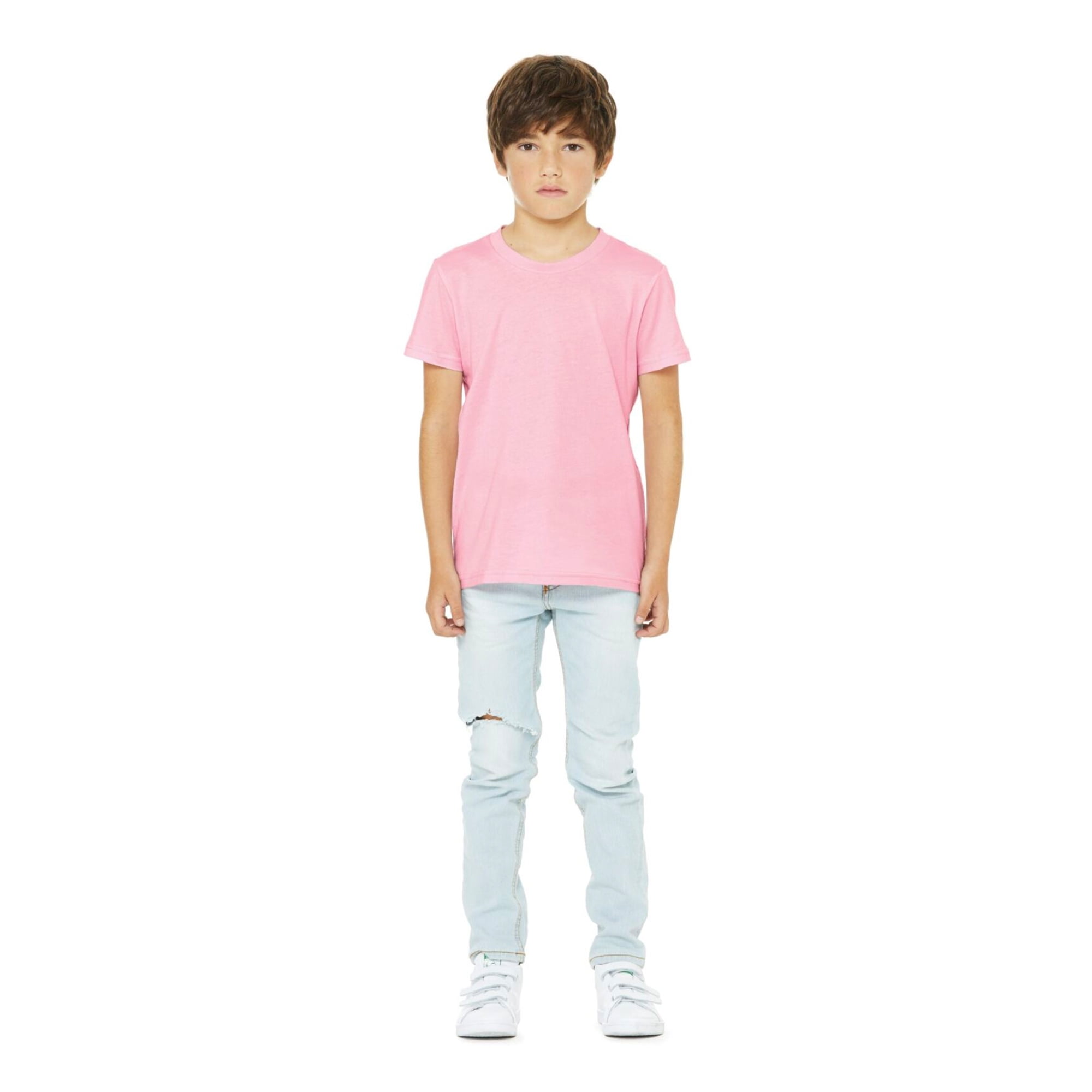 BELLA+CANVAS Youth Unisex Short Sleeve Crew Neck T-Shirt for Crafting, Pink, Youth Large