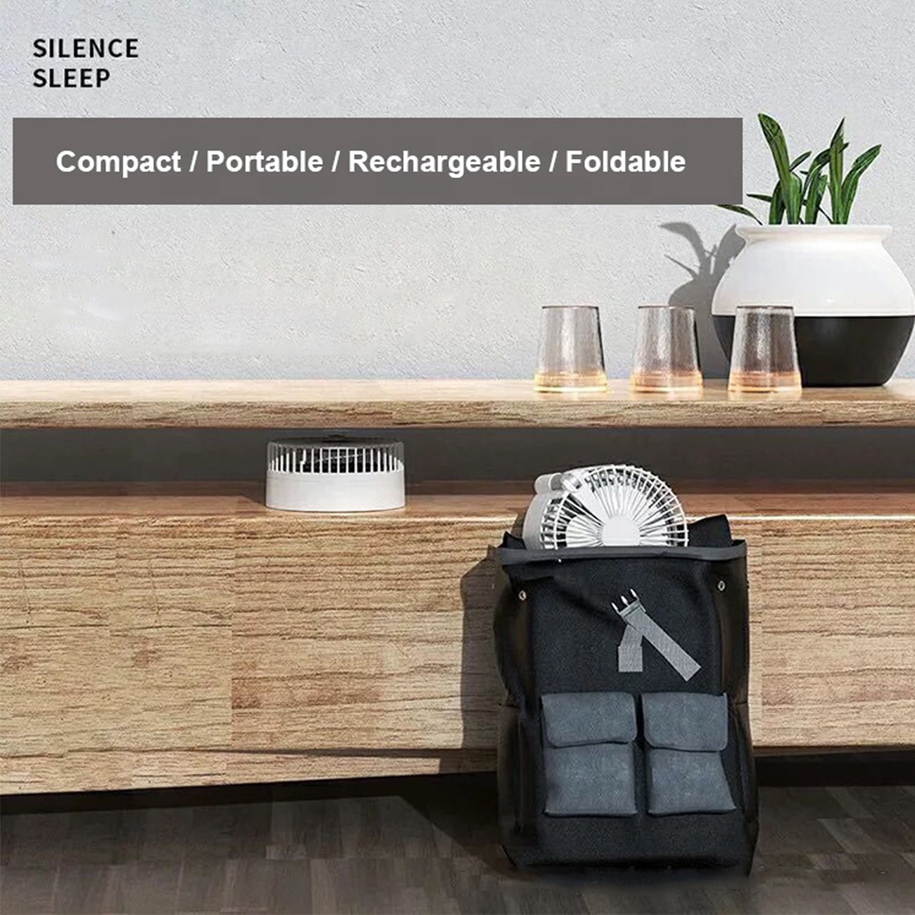 Desk and Floor Fan with USB 7200mAh Battery Powered Folding Portable and Telescopic Quiet Table Fans for Outdoor, Courtyard, Beach, RV, Tent, Travel, Room, Kitchen,4 Speed