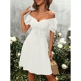 thumbnail image 5 of Womens Summer Sweetheart Neck Short Puff Sleeve Mini Drawstring Casual Slim Flowy Dress Sundress, 5 of 6