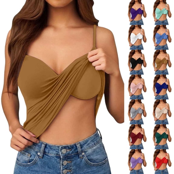 VBVC Women's Padded Spaghetti Strap Tank Top , Ladies' Summer Sleeveless Stretchy Cami , Slim Fit Going Out Shirt For Women, Coffee , S-6XL