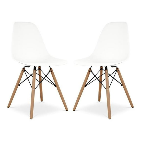 Aron Living Pyramid 17.5" Plastic and Wood Dining Chairs in White (Set of 2)