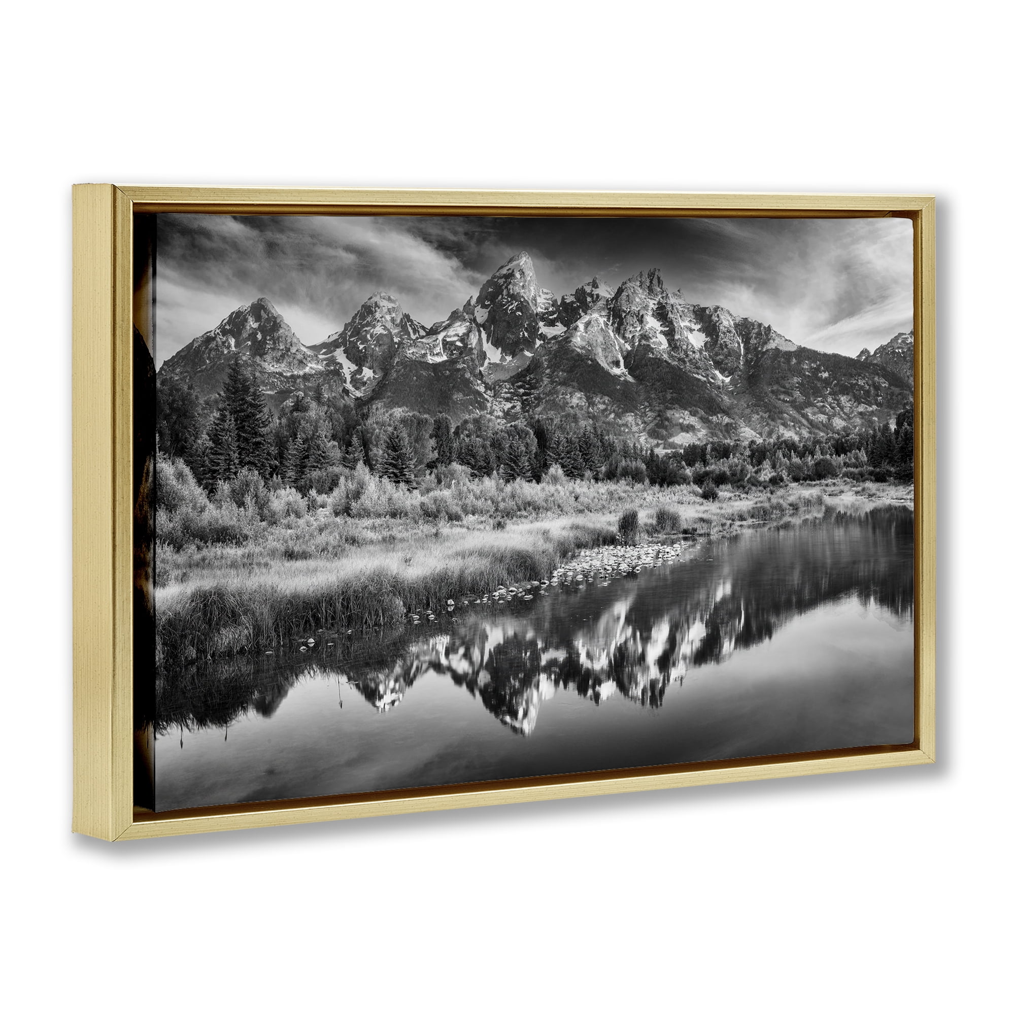 Stupell Industries Teton Mountain Reflections Gold Framed Floater Canvas Wall Art, design by Rick Berk