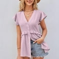 thumbnail image 5 of Clearance T Shirts for Women Hollowed Out Jacquard Tucked Waist Edge Ruffled Sleeve Shirt Top Short Sleeve Summer Tops for Women 2024 Womens Blouses, 5 of 7